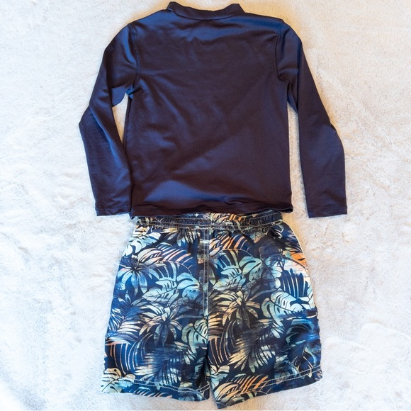 Tommy Bahama Cat & Jack Swim Trunks Swimsuit Rash Guard Tropical Navy Blue 4T - Picture 9 of 9
